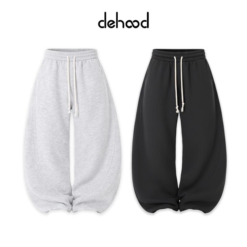 Quần nỉ ống cong Dehood phối dây thừng form rộng chất nỉ mềm mịn không nhăn cạp cao có dây rút