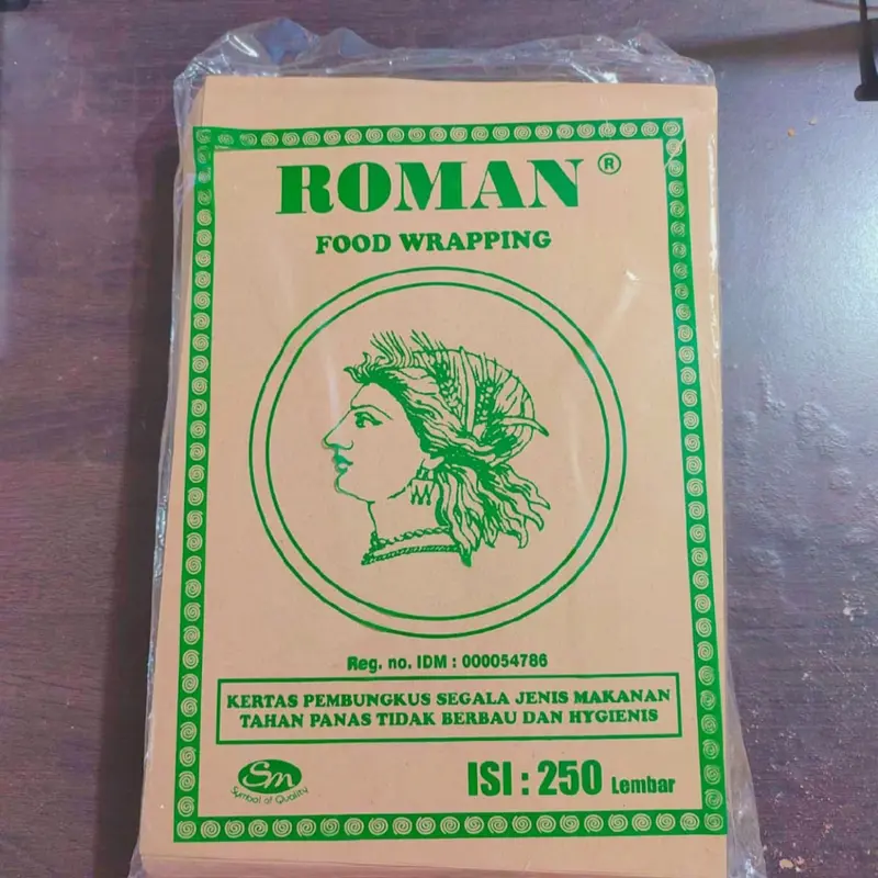 250pcs Kertas Nasi Coklat Merk Roman Hijau/Bungkusan Nasi Warteg kertas sekali pakai 3