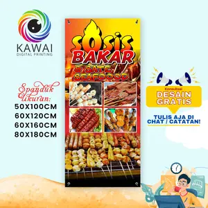 Spanduk Banner MMT Jualan Sosis Bakar & Sate Seafood Ukuran 60x160
