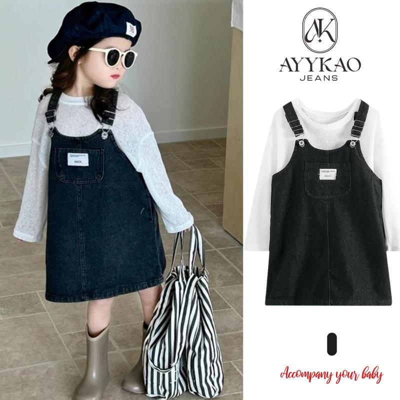 Yếm Váy Jean Hai Dây Cho Bé Dáng Chữ A Phong Cách Hàn Quốc Y6 - Ayykao