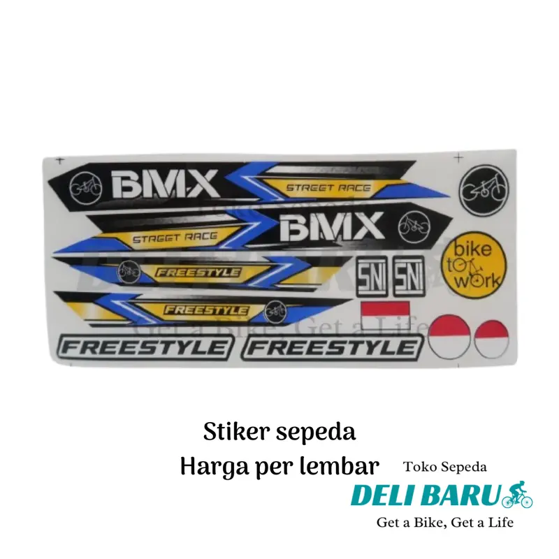 Stiker tempel murah tulisan BMX FREESTYLE merah biru sepeda harga per lembar 1