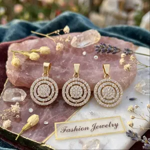 Liontin Permata Bundar Daisy Manik Kilau Emas Aksesoris Perhiasan Elegan Fashion (1pcs)