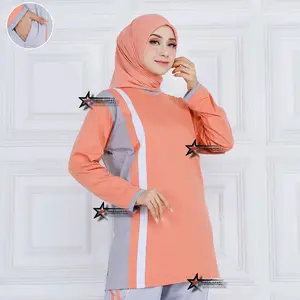 Atasan Kaos Olahraga senam Tunik Muslimah /  Atasan Baju Olahraga Wanita Muslimah syar'i Panjang Polos