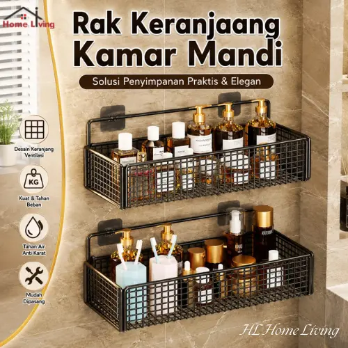 HL Rak Gantung Tempel Dinding Keramik Kamar Mandi Rak Dapur Besi Keranjang Tempat Sabun Tanpa Paku