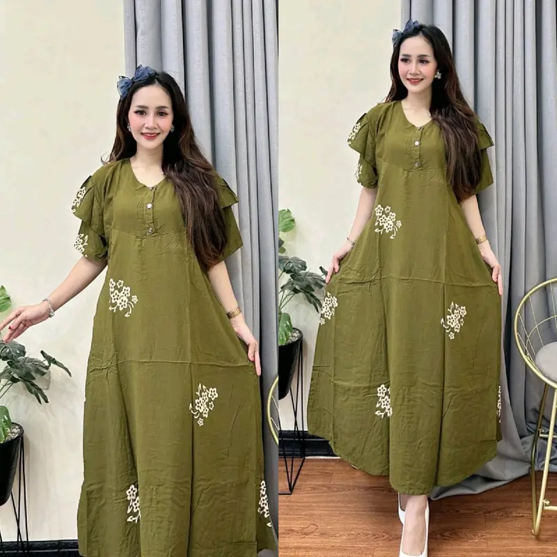 DRESS BUSUI LENGAN TUMPUK - DASTER KLOK A TALI SAMPING LD 120 4