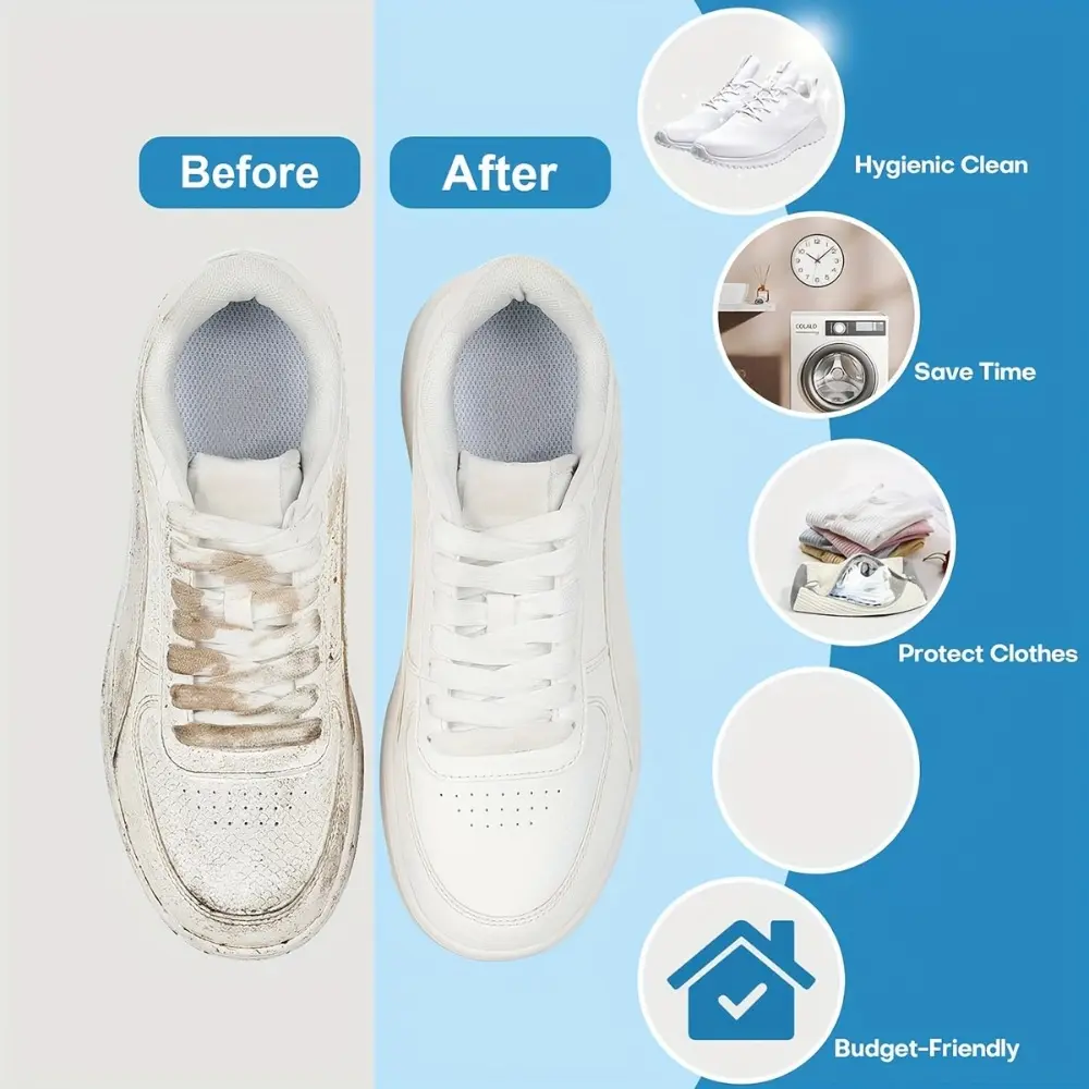 Fluffy Fiber 360° Surround Cleaning Shoe Washing Bag - Reusable Durable Machine-Washable Laundry Bag with Zipper Closure