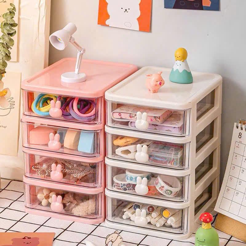 Kệ Tủ Mini Có Ngăn Kéo 4 Tầng Để Bàn Đựng Đồ Tay Cầm Thỏ Bunny Desk Xinh Xắn
