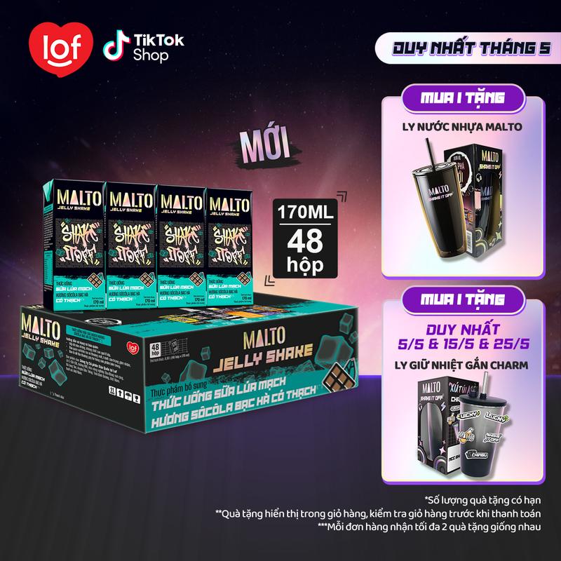 [NEW] MALTO Sữa lúa mạch Malto Jelly Shake Shake It Off hương socola bạc hà có thạch thùng 48 hộp x 170ml-ST 0