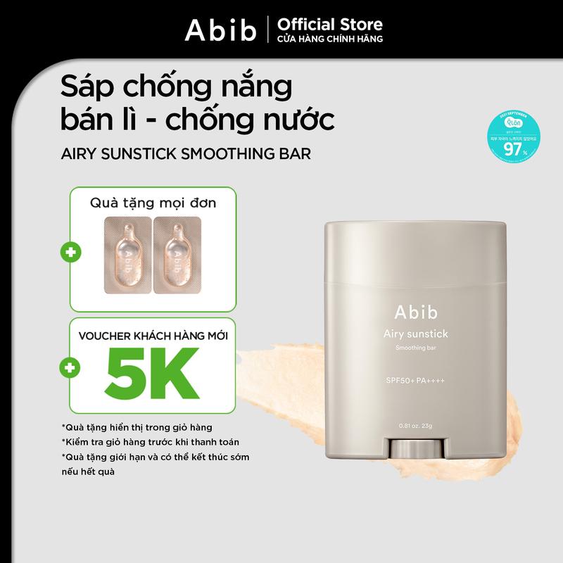   Abib x Cha Eun-woo  Sáp chống nắng hóa học finish bán lì mỏng nhẹ Abib Airy Sunstick Smoothing Bar SPF50+ PA++++ 23g 