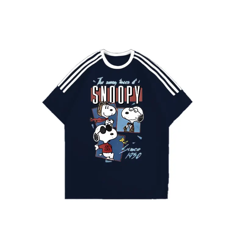 Tshirt Lengan Pendek Garis Tiga Baju bola Snoopy Korean Style Kaos Longgar 100% Cotton 6