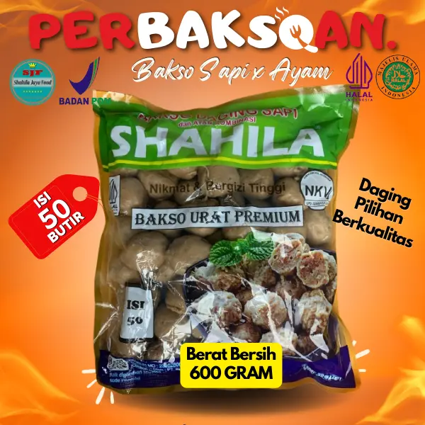 Bakso SHAHILA URAT Isi 50 Butir Berat 600 Gram Baso Pentol Daging Sapi dan Ayam