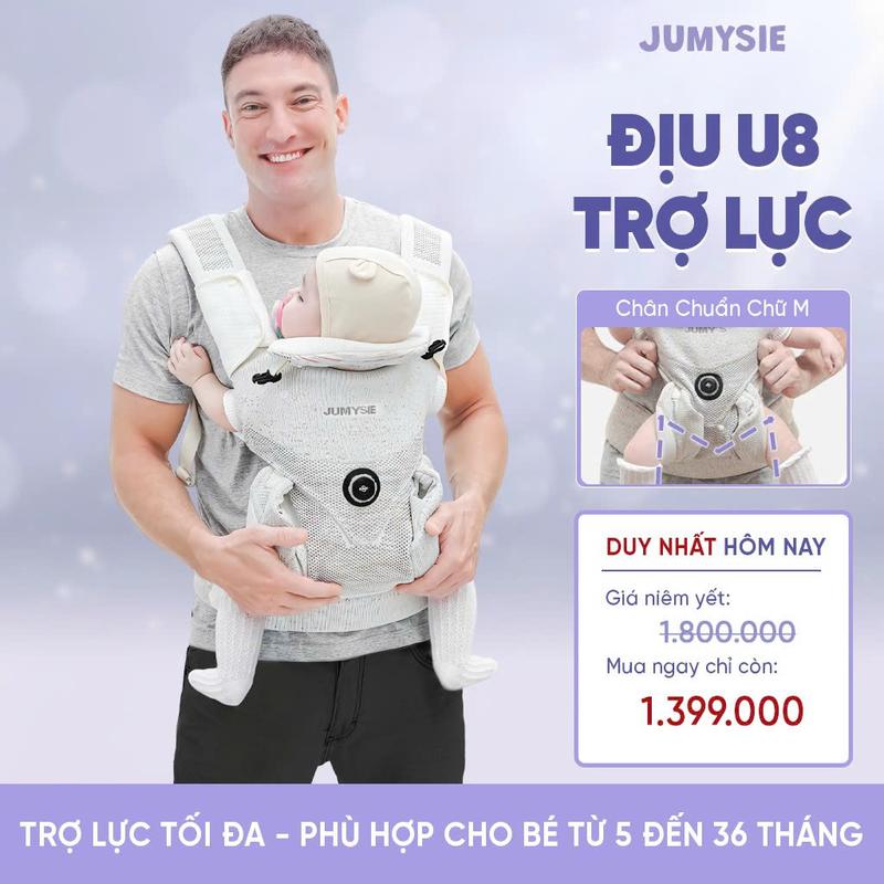 Jumysie Địu Em Bé Trợ Lực U8 Ultra Mesh – Flyknit 5D Siêu Nhẹ Chuẩn Y Khoa Khóa Fitgo Cho Bé 4 - 36 Tháng