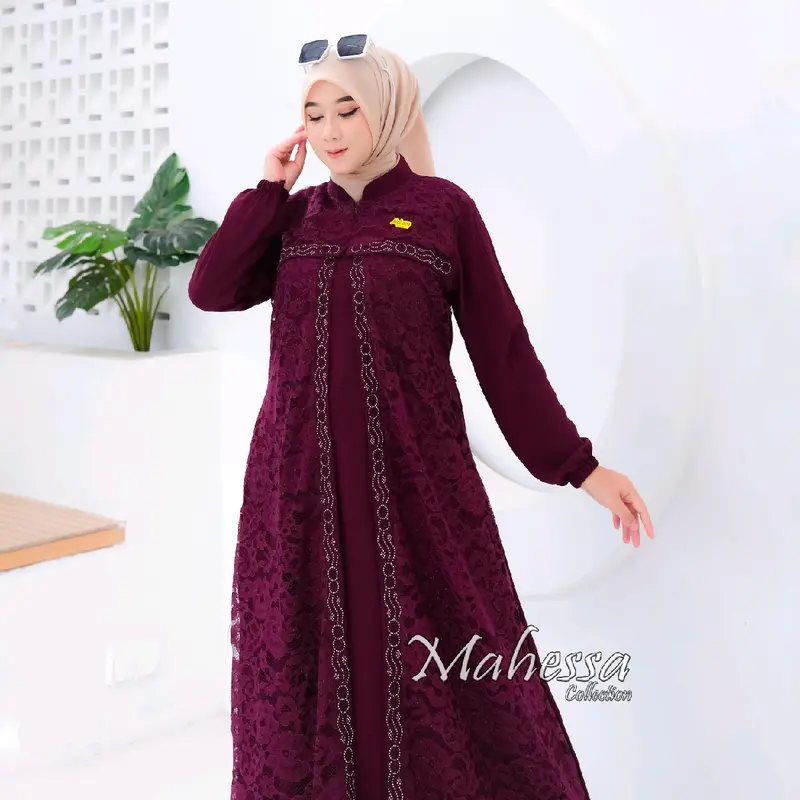 Jamia Gamis Sabyan Brukat Tulang Crinkle Airflow Premium Dress Cringkel Brokat Mewah Kondangan Swarovsky 0