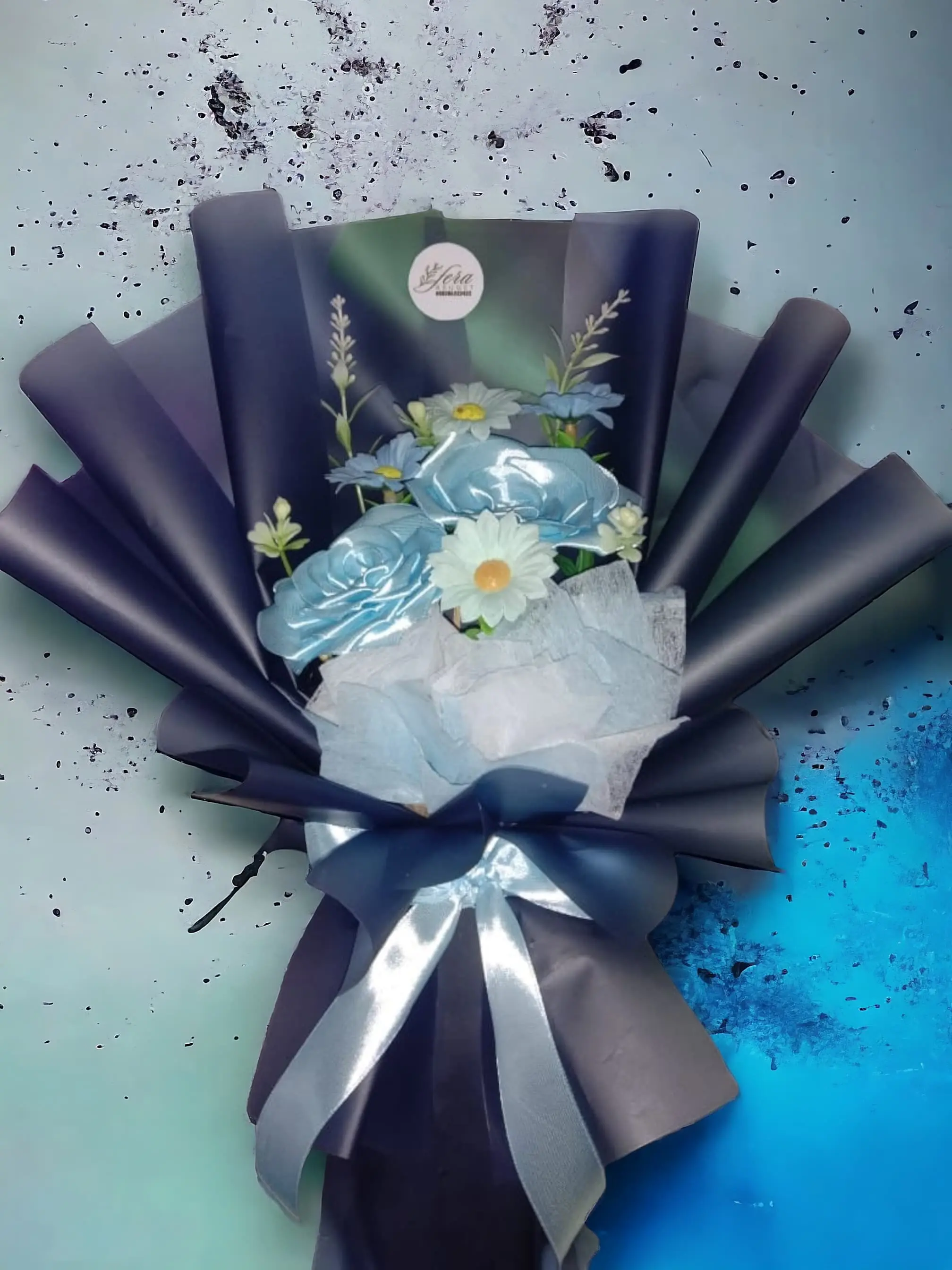 Buket Bunga Satin Blue - Koleksi Bunga Satin Biru