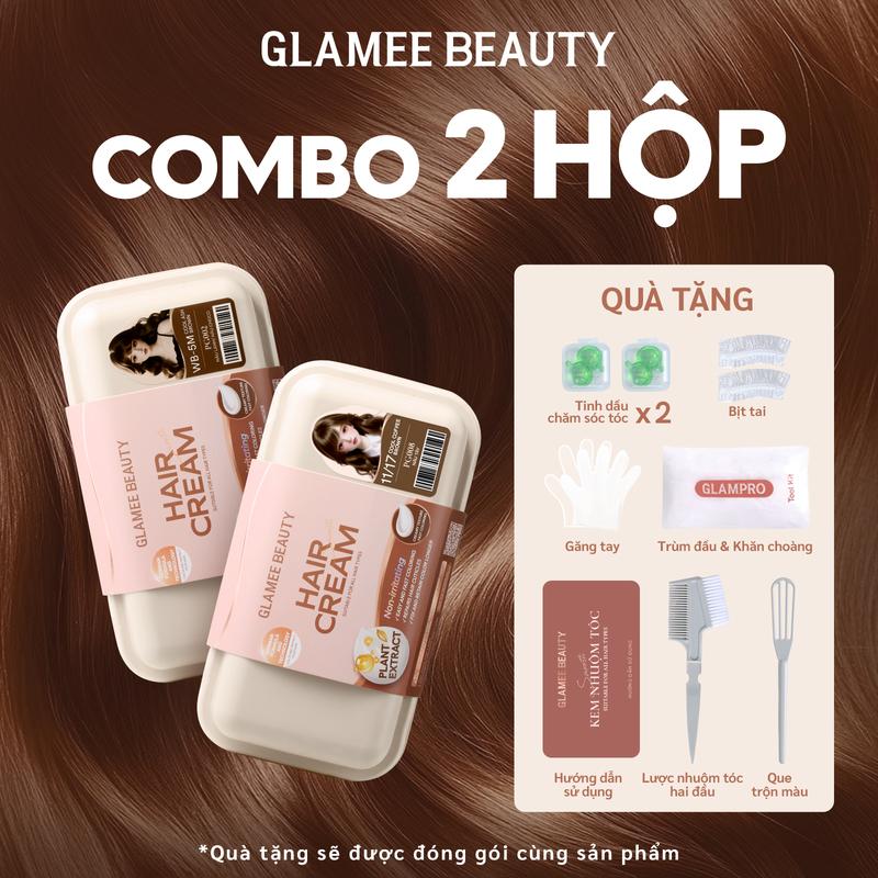 [GLAMEE COMBO 2 Hộp] Kem Nhuộm Tóc  Không cần tẩy Tặng bộ 10 món nhuộm tóc, Lên màu chuẩn, Thành Phần Thực Vật An Toàn, Giàu Dưỡng Chất Cho Tóc, Dễ dàng tự nhuộm tại nhà