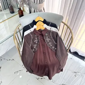 Liora Shirt - Kemeja Rayon Twill Mix Salur Premium – Atasan Kemeja Wanita Bordir Lengan Panjang Korean Style