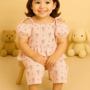 Setelan Anak Perempuan Model Puff Sleeve – Baju Atasan Ruffle & Celana Kulot Nyaman Dipakai | Oneset Tali anak Perempuan | Bahan Rayon Premium