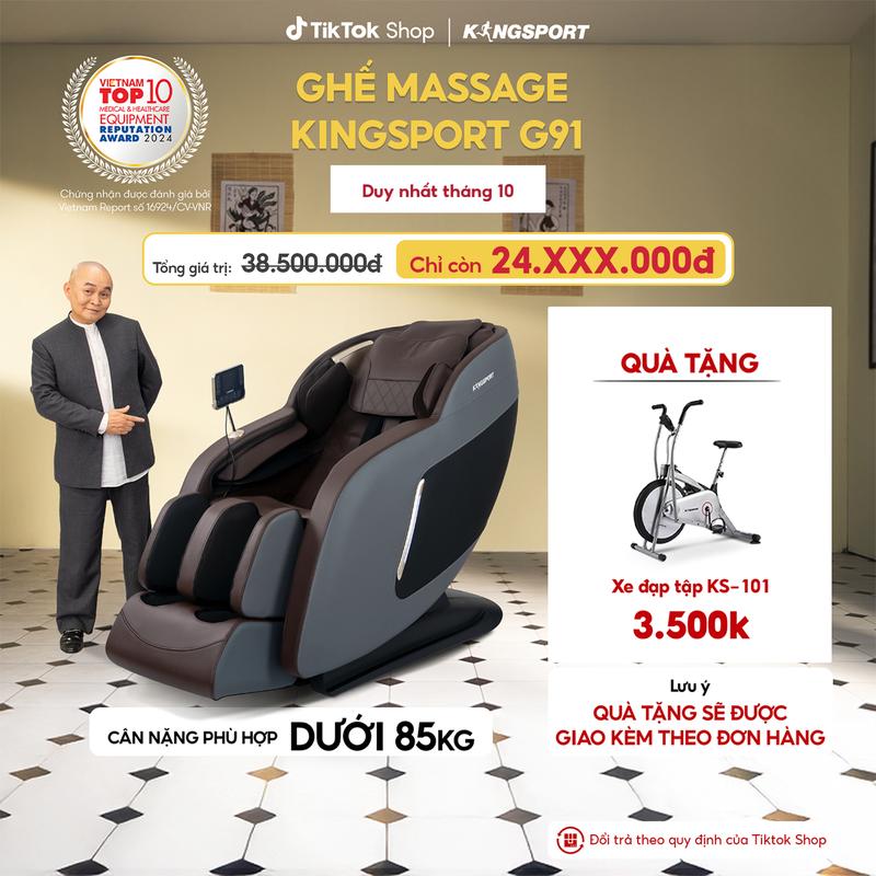 CHỈ GIAO MIỀN NAM | Ghế massage KINGSPORT G91 cao cấp con lăn 3D với 15 bài tập, chế độ quét cơ thể thông minh, túi khí massage chân cao