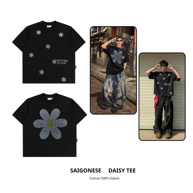 Áo đính đá Boxy Daisy cúc họa mi SAIGONESE unisex dành cho nam nữ