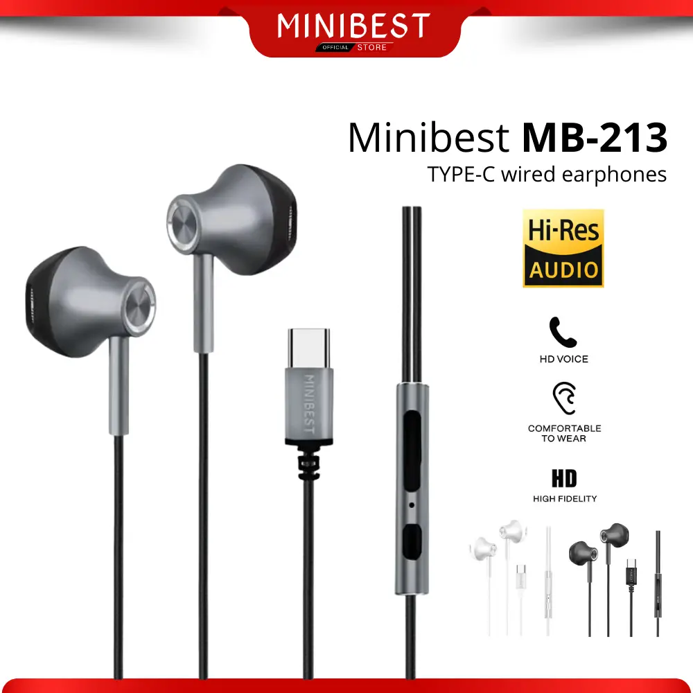 MINIBEST MB-213 Headset Type C Universal Super Bass HD Mic Subwoofer Logam Premium