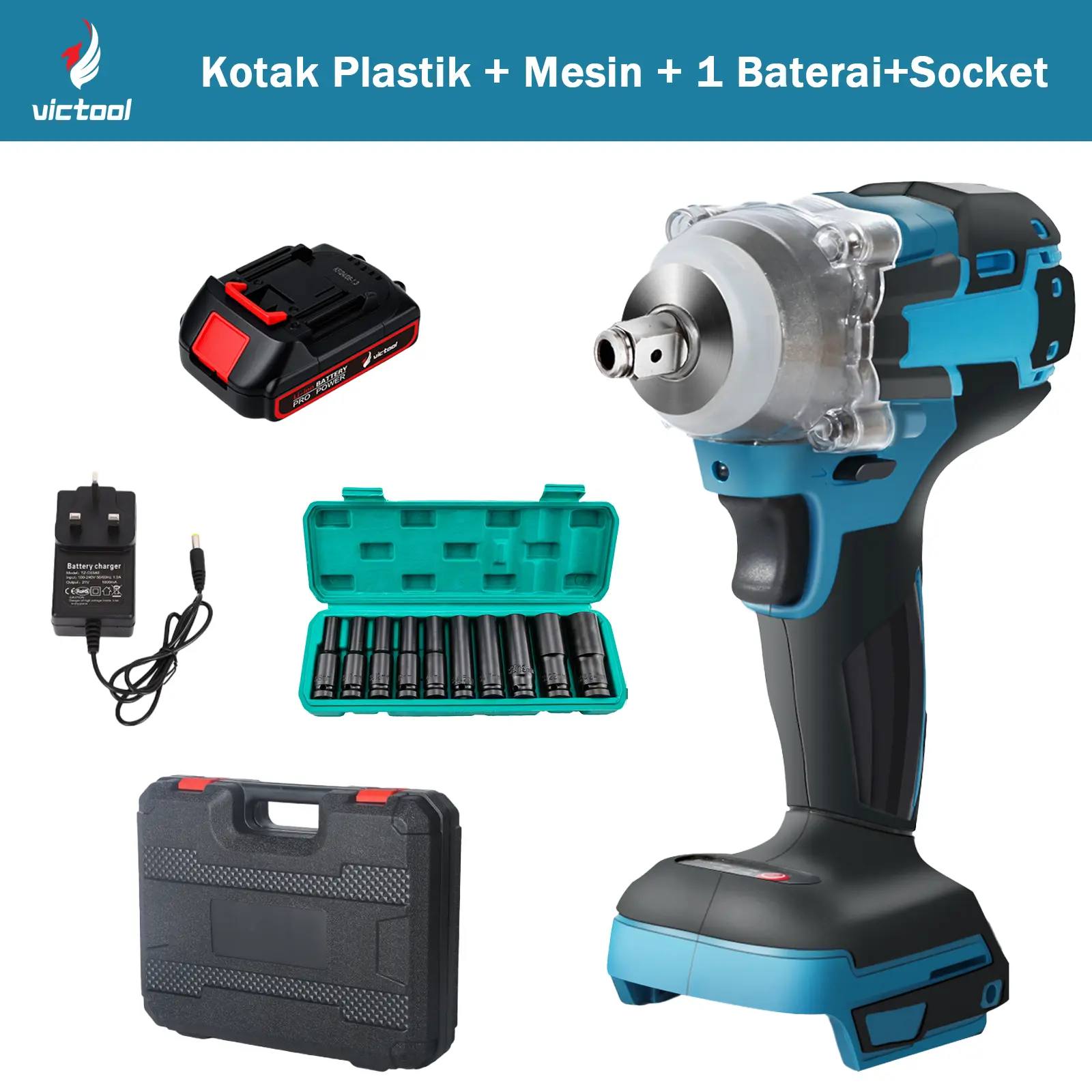 Kotak Plastik + Mesin + 1 Baterai+Socket