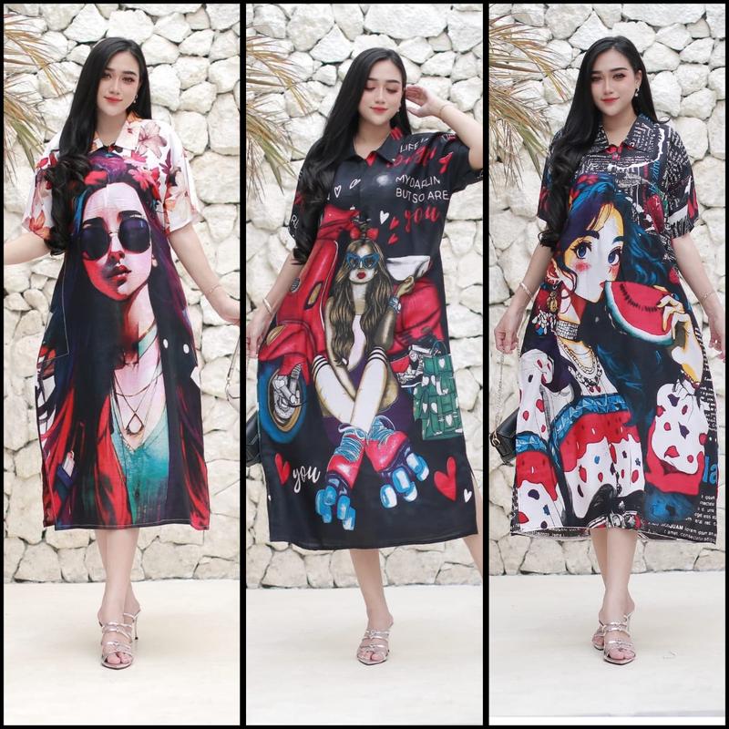 Product Introduction of DASTER VIRAL MOTIF anime JUMBO BUSUI LD 120 TINGGI 115 Nyaman Panjang Bumil Rayon Pendek  resleting Dress 4