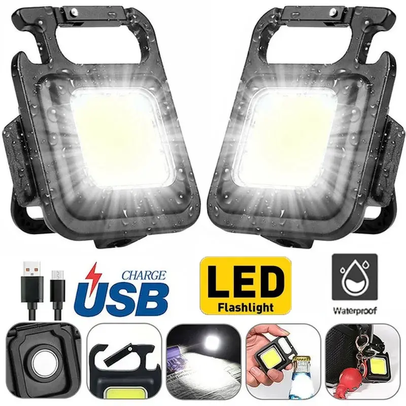 Multifunctional Mini USB Pocket Flashlight Rechargeable Flashlight COB Work Light LED Keychains For Outdoor Camping Fishing