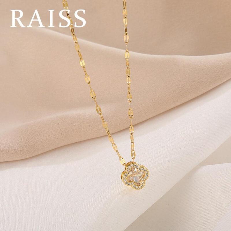 Product Introduction of Kalung Semanggi Empat Daun, Bertatah Warna Emas, Kalung Keluli Tahan Karat Titanium, Untuk Wanita, Tidak Luntur 22