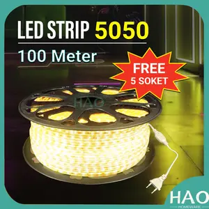 [HAO] LAMPU LED STRIP 5050 LAMPU HIAS / FREE 5 SOKET / PAKET LAMPU LED STRIP LENGKAP TINGGAL COLOK