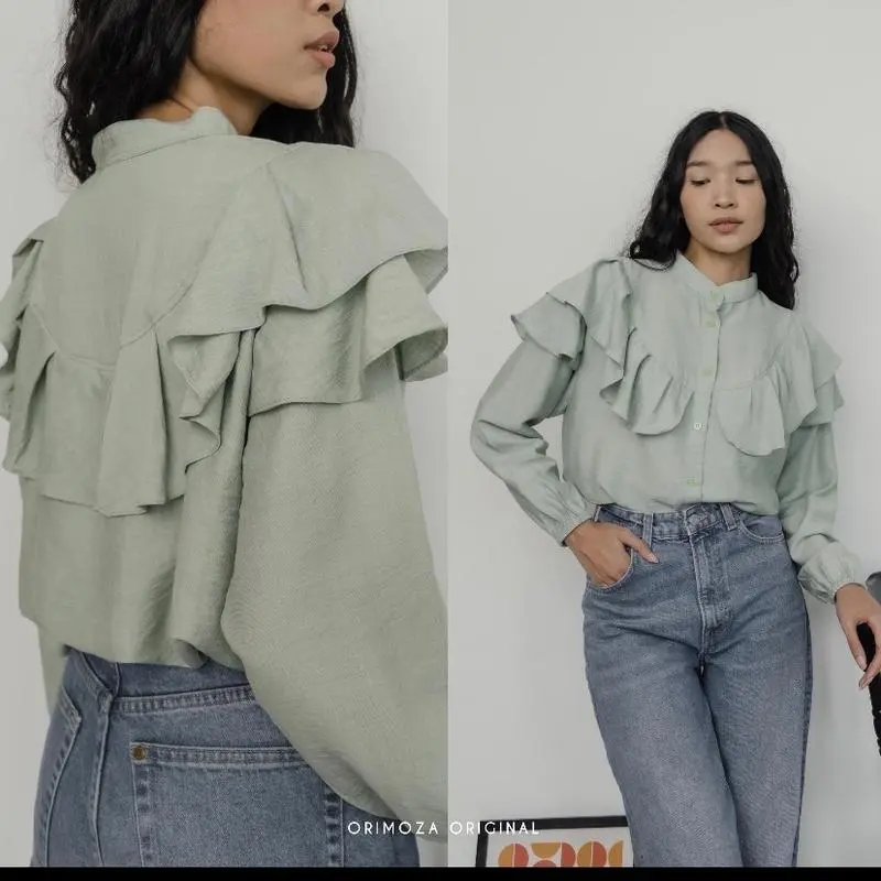 RAFELLA BLOUSE KEKINIAN POLO LINEN PREMIUM KEMEJA WANITA TERBARU 6