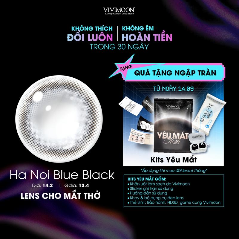 [Tặng khay đựng] Kính áp tròng cận đen tự nhiên - Lens cho mắt thở Hà Nội Blue Black VIVIMOON có độ (Giá 01 đôi)