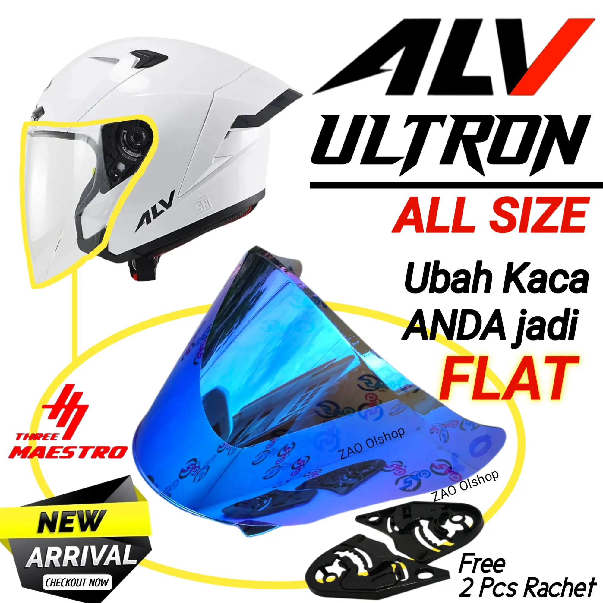 Kaca Helm ALV ULTRON Visor Helmet FLAT venom open flat datar by Three Maestro tm5 pro ultronpro