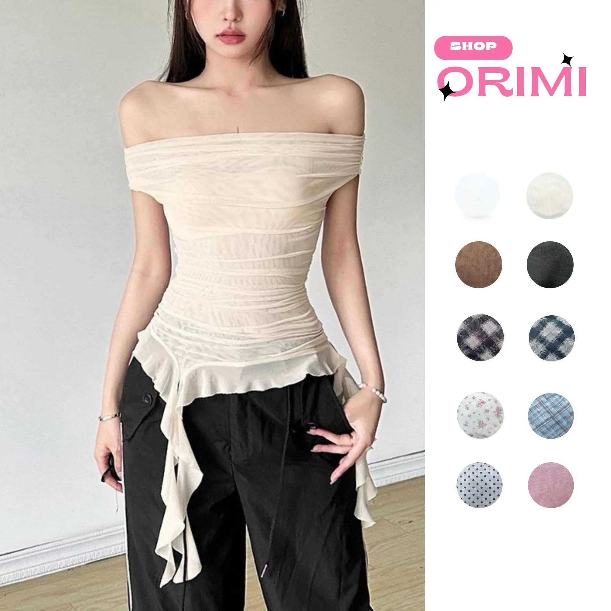 Áo trễ vai thun lưới ôm đi chơi k3 đen/kem bigsize_Orimi