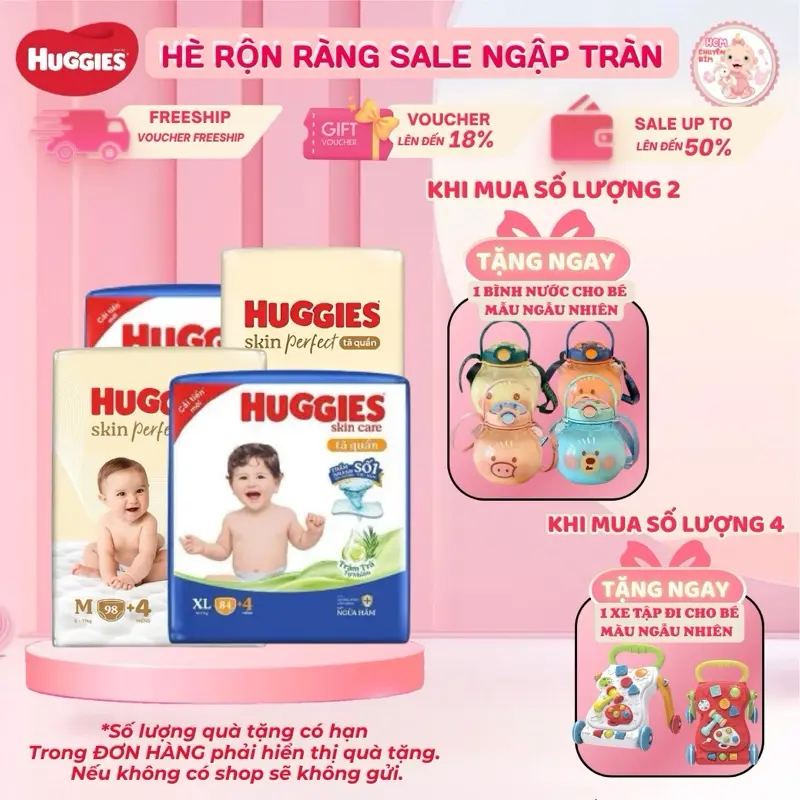 Tã quần Huggies Skincare Mega Jumbo M106/ L104/ XL88/ XXL80 miếng Cho Bé