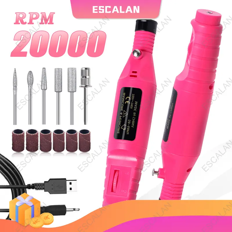ESCALAN Nail Drill Machine for Gel Nails Polishing and Sanding with USB Rechargeable Plug