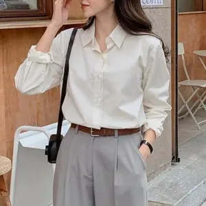 Kemeja Wanita Polos Shakila Twill Basic Lengan Panjang  Simple - Atasan Kerja Hitam Putih Stylish & Nyaman Wanita Remaja Dewasa Oversize Size M - XXXXL