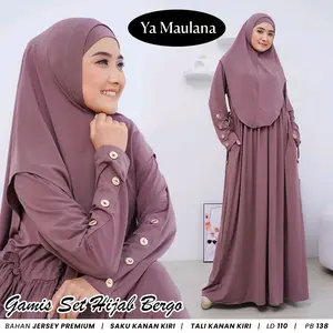 Gamis Innara Muslim Mewah Set Hijab Bergo Bahan Jersey Premium Busui Friendly Dress Wanita Muslim Dewasa Cantik