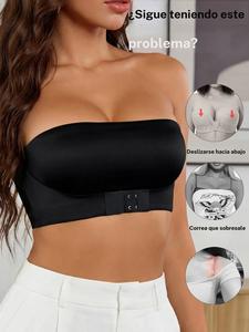 Sujetador sin tirantes para mujer con diseño frontal sin costuras y cierre, sin aros, antideslizante, estilo top sexy, sujetador tipo tank, lencería de una pieza con copas medias invisibles.