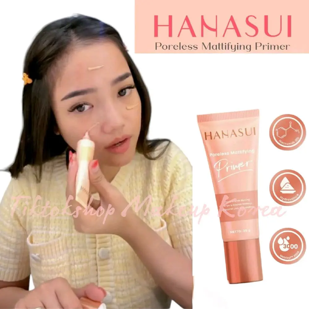 Hanasui Poreless Mattifying Primer - Menyamarkan Pori - Pori Garis Halus Kerutan Mengurangi Noda Hitam Base Make Up Tahan Lama Wajah Foundation