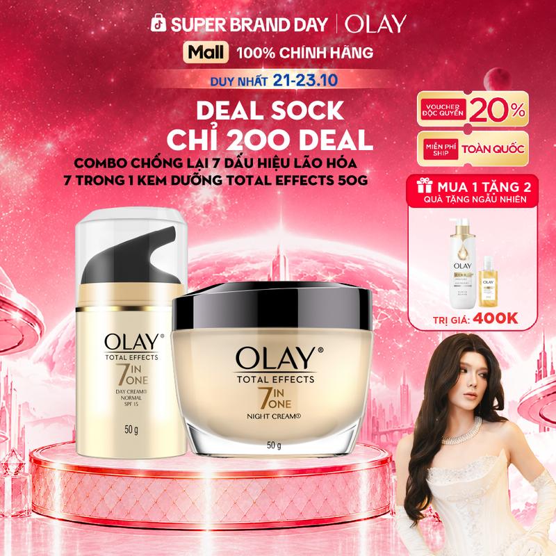 Combo 2: Kem Dưỡng Ẩm Ngày & Đêm Phục Hồi & Làm Chậm 7 Dấu Hiệu Lão OLAY TOTAL EFFECTS 50G X2