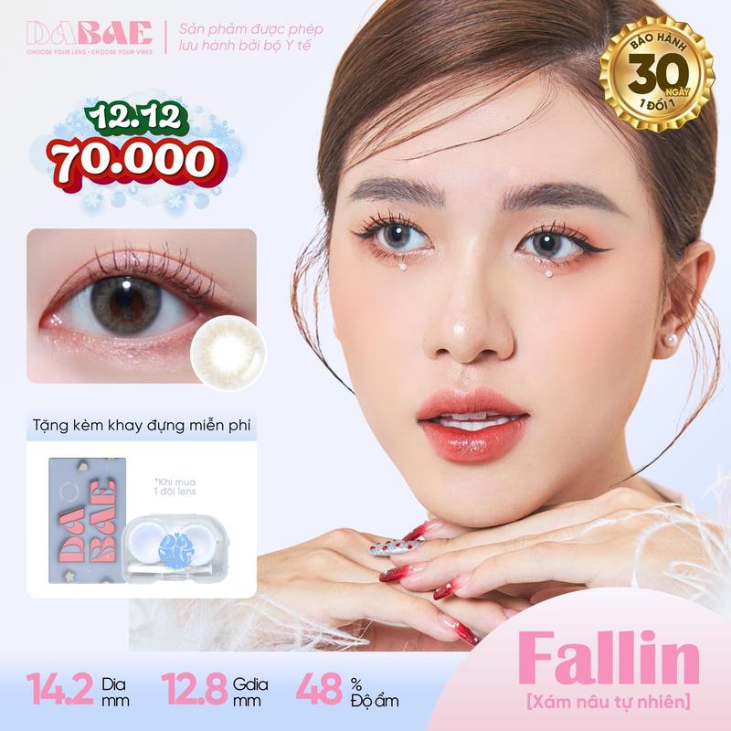 Lens cận DABAE mắt kính áp tròng màu xám nâu tự nhiên không viền 3 tháng DIA 14.2mm có độ 0-8 FALLIN