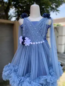 Gaun Tutu Anak Gaya Selendang Elegan Dengan Hiasan Bunga Free Aksesoris Gaun Princess Elsa Anak Perempuan Warna Biru Muda Maroon Pink Kuning