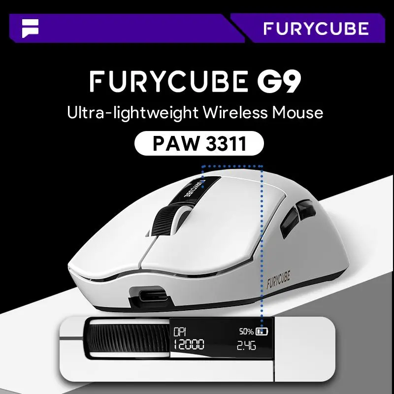 FURYCUBE G9 Lightweight Mouse PAW3311 DPI MAX22000 Screen Gaming Mouse With Docking Charging 【Shipped within 24 hours】