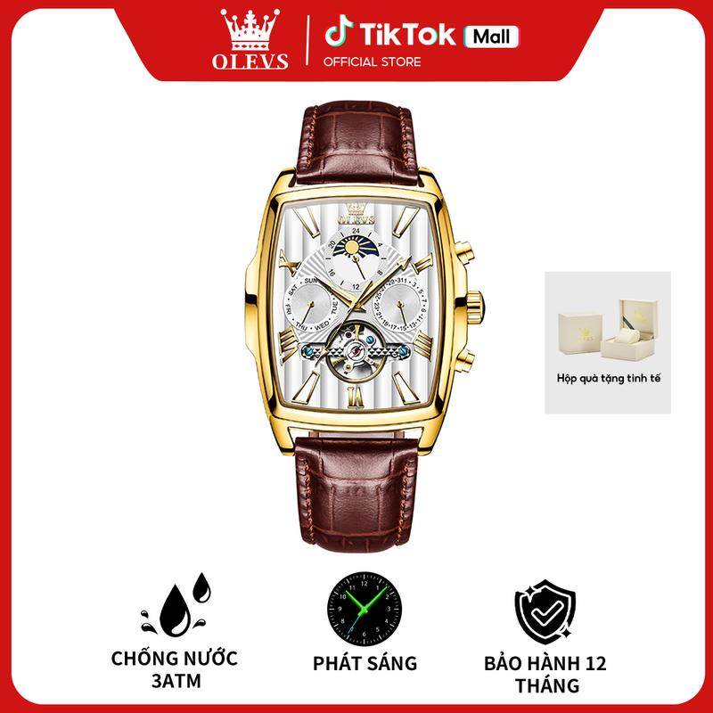 Đồng Hồ Cơ Nam Cao Cấp OLEVS 6675 Chính Hãng Dây Đeo Tay Da Chống Nước Thật Mặt Hình Chữ Nhật Sang Trọng Lịch Lãm Phù Hợp Trong Mọi Dịp Size45*40MM