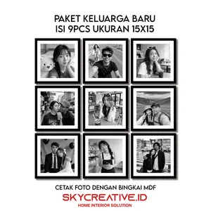 SkyCreative Paket Cetak Foto 9PCS 15x15 + Bingkai MDF Modern Rectangle Dinding Keluarga Bahagia