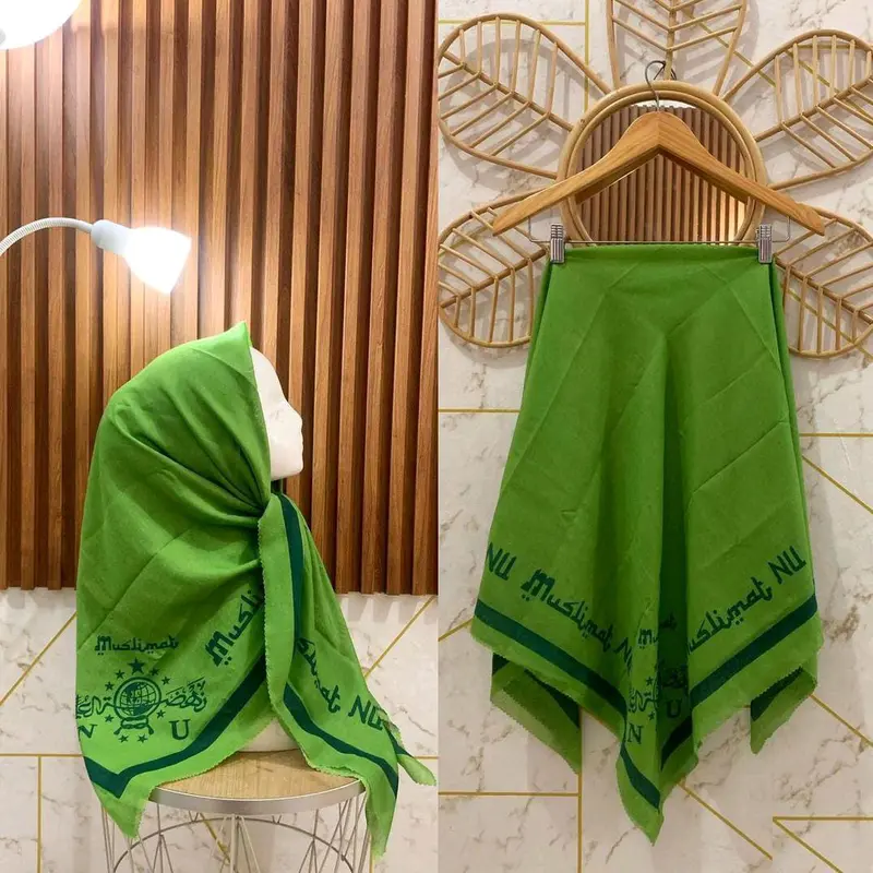 Jilbab Segi Empat Voal Premium Motif Muslimat NU & Fatayat NU Hijau 110x110cm - Nyaman, Mewah, Square Kerudung Printing 0