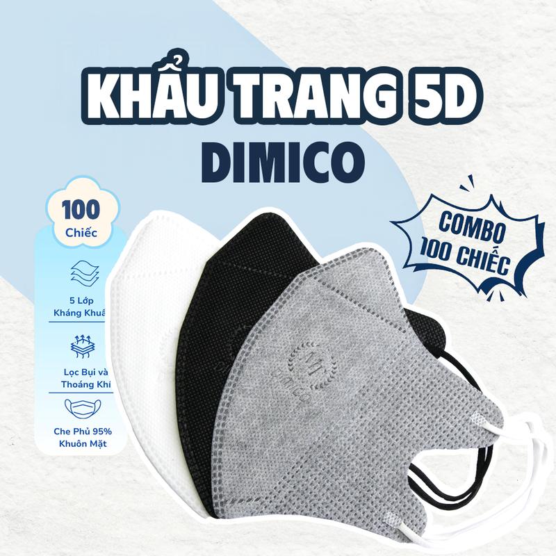  5D DIMICO - Thùng 100 Chiếc Khẩu Trang 3 Lớp Chống Bụi Kháng Khuẩn Chống Tia UV 