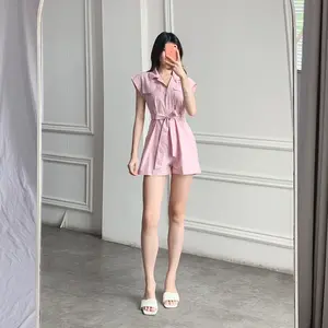 (Posy) Overall Wanita Odysee Ribbon Bahan Cotton Jumpsuit Celana Pendek Polos