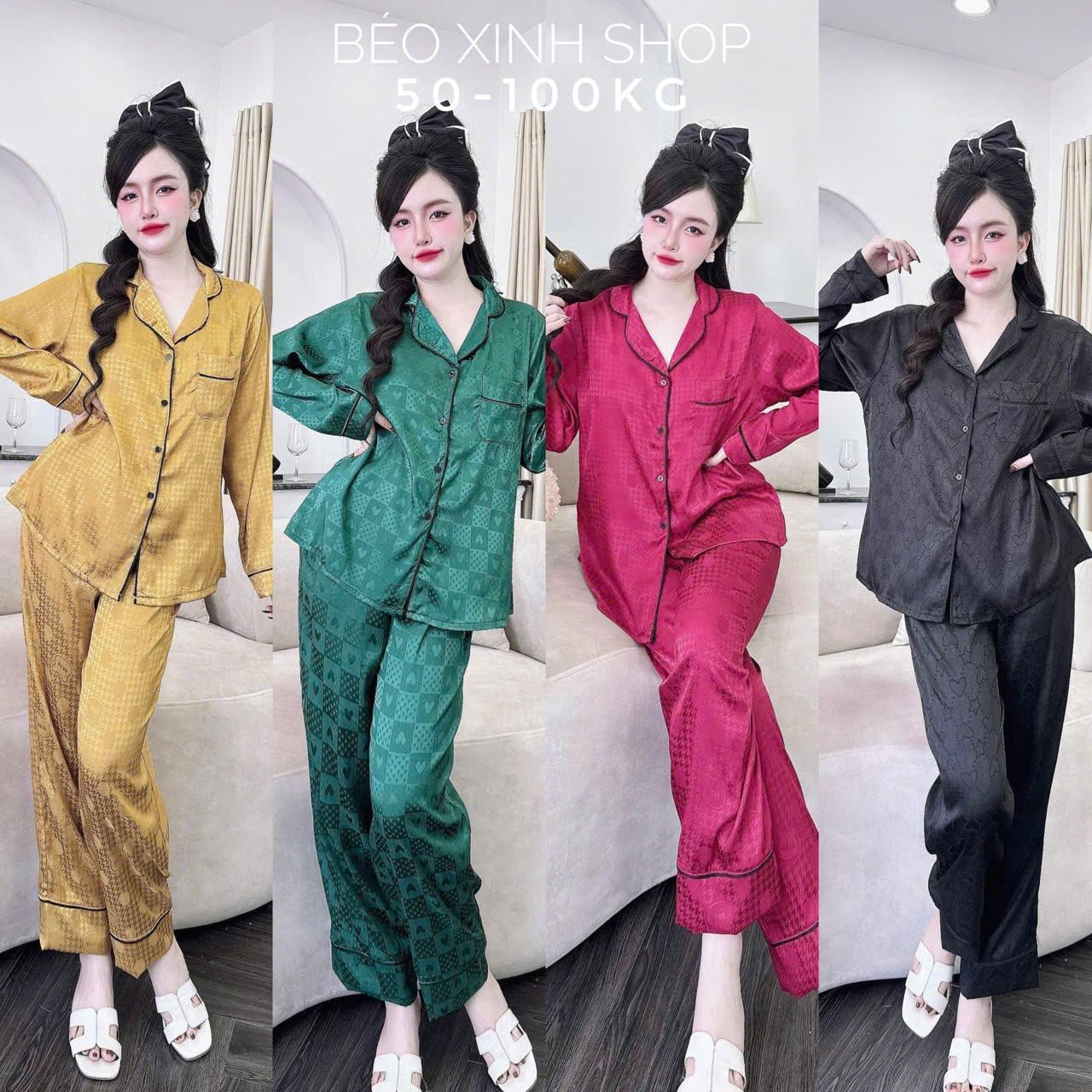 Đồ Bộ - Đồ Ngủ Tay Dài Quần Dài Vải Gấm Tay Dài Tết 2026 Tiểu Thư Cao Cấp Thanh Lịch Pijama Bigsize 50-100kg Bộ Ngủ Nữ Áo Ngủ Women Quần Ngủ - A.5652