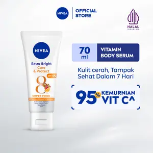 NIVEA Body Serum Extra Bright Care & Protect SPF 15 70ml - Hand body serum lotion moisturizer mencerahkan kulit kusam badan glowing brightening tone up melembabkan kering SPF UV matahari sunscreen - 95% Vitamin C, Grapeseed Oil, 8 Super food